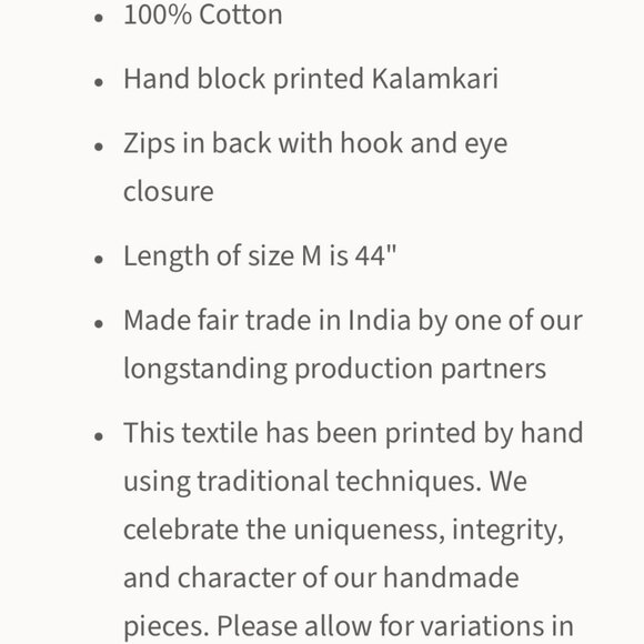 Block Printed (by hand) Mata Traders dress, size Large - Picture 7 of 8